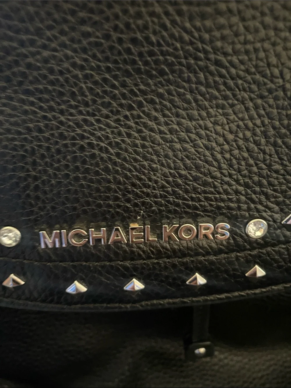 Michael Kors Riley Black Pebbled Leather Studded Backpack. - Picture 2 of 14